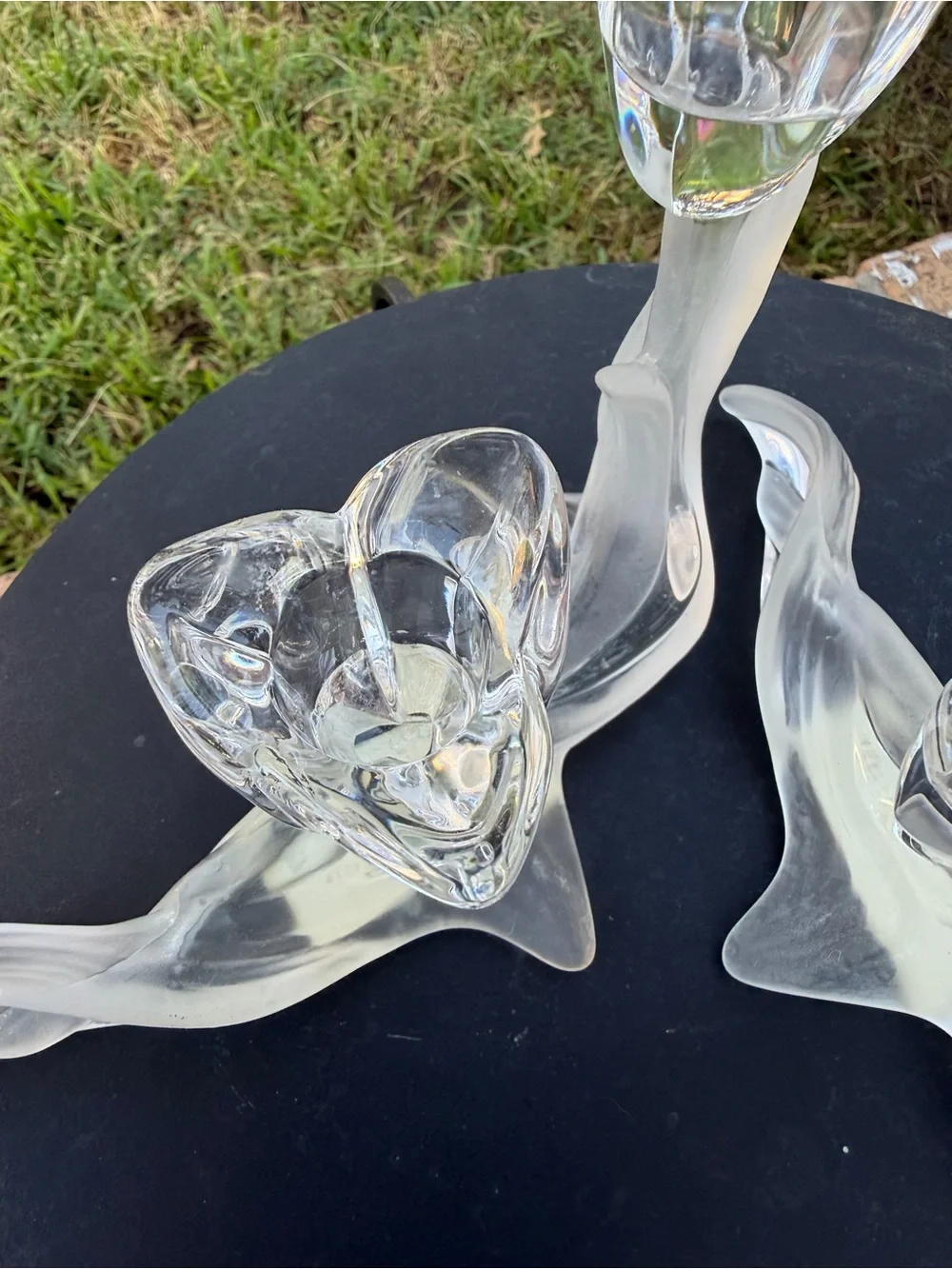 VTG Mikasa Spring Aria Lead Crystal candle holders frosted & clear tulip flowers
